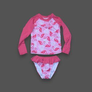 Boutique Little Girls' sz 5 Long Sleeve  2pc Rash Guard Swimsuit - Flamingo